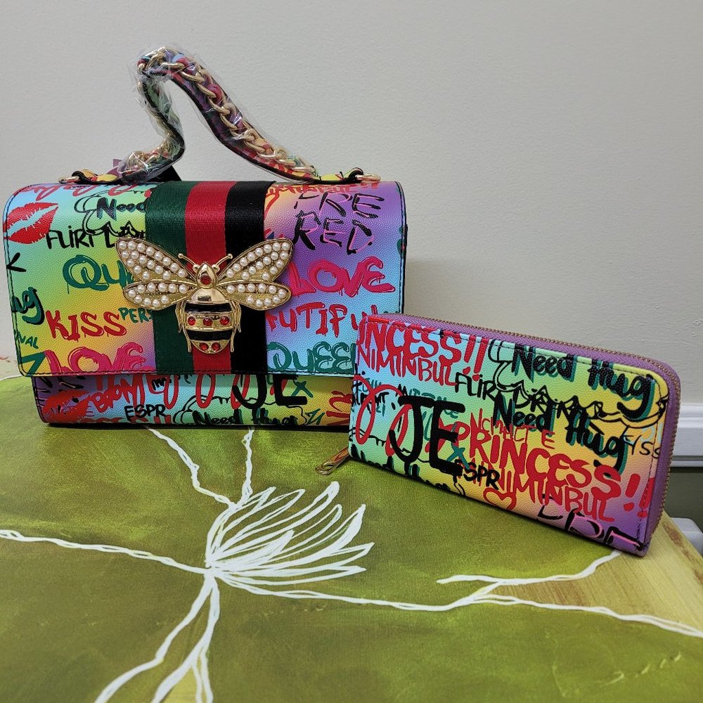 Graffiti Stripe Boxy Handbag and Wallet
